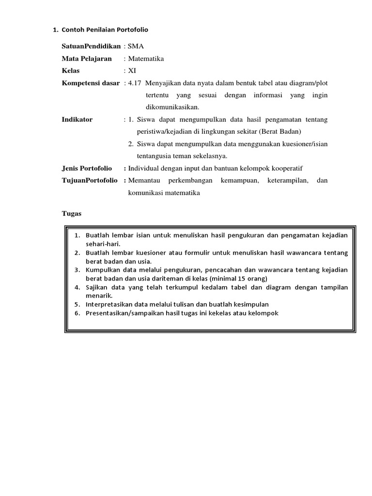 Contoh Penilaian Portofolio Matematika SMA