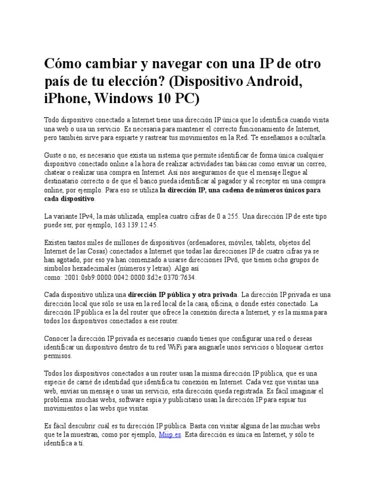 Cómo Cambiar y Navegar Con Una IP de Otro País de Tu Elección PDF