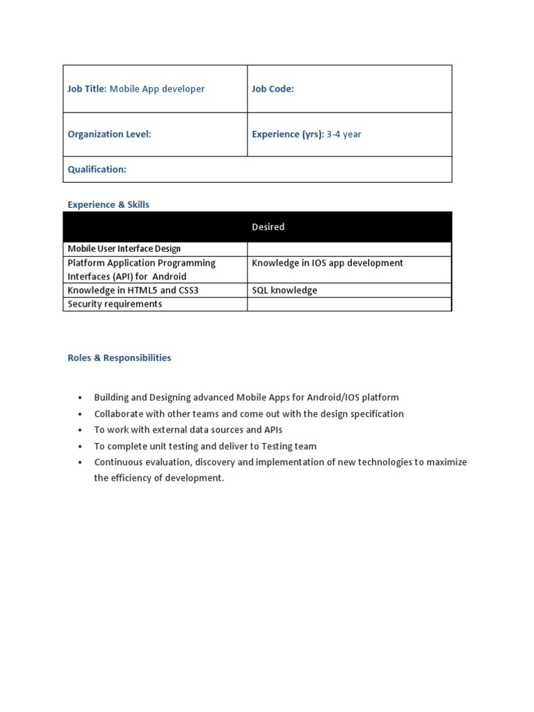 JD Mobile APP Developer | PDF | Computers