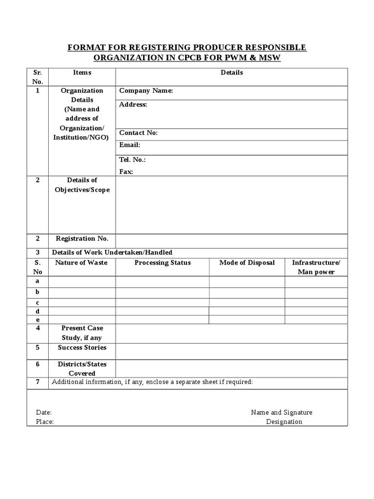 Register Producer Responsible Organization CPCB PWM MSW PDF