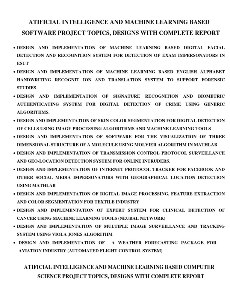 AI & ML Project Ideas for Students | PDF | Machine Learning ...