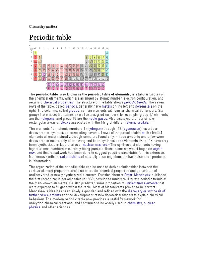 Chemistry Matters | PDF | Periodic Table | Chemical Elements