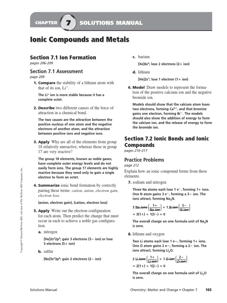 Chapter 7 Assessment Ion Ionic Bonding