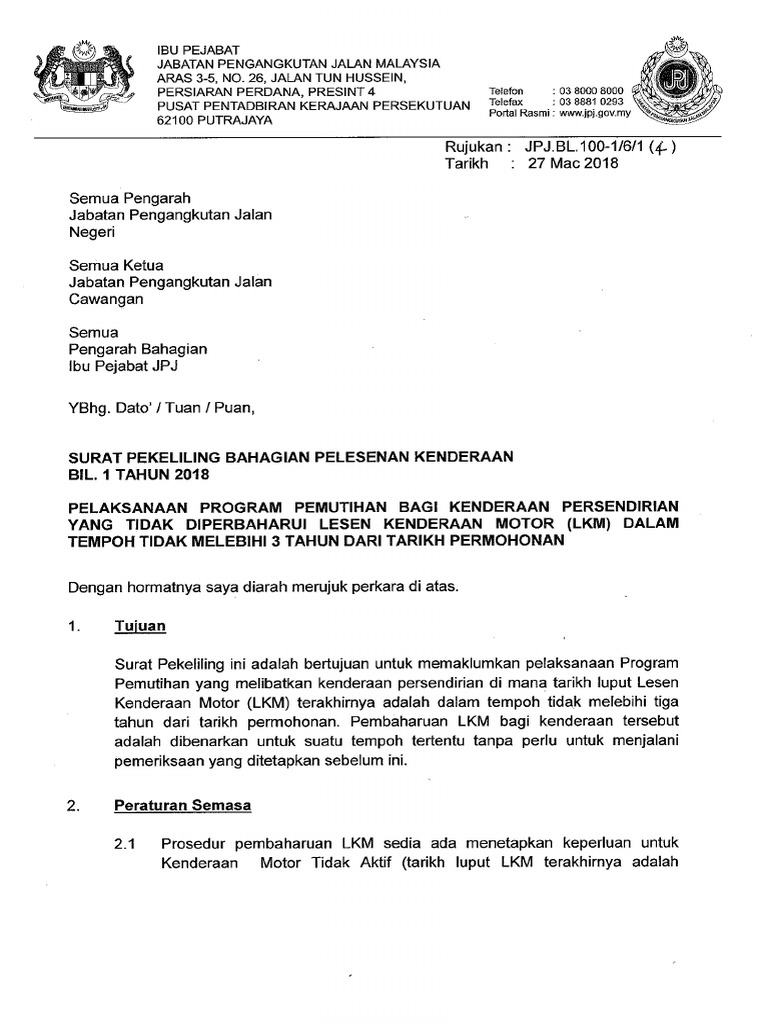 Contoh Surat Jpj Permohonan Pembaharuan Lesen Lebuh 3 Tahun