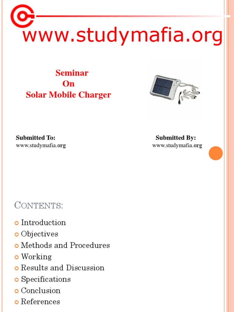 Seminar On Solar Mobile Charger Submitted To Submitted by Download Free PDF Battery