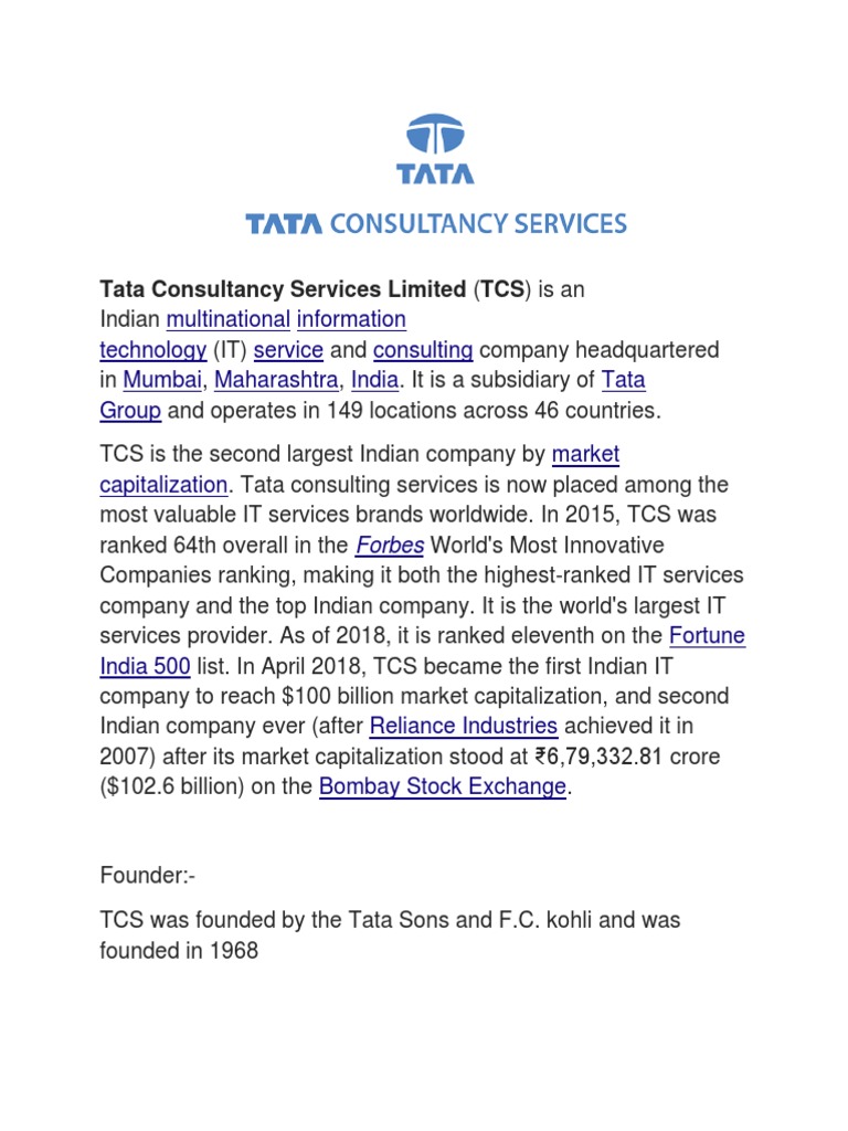 Tata Consultancy Services Limited | PDF | Business | Economies