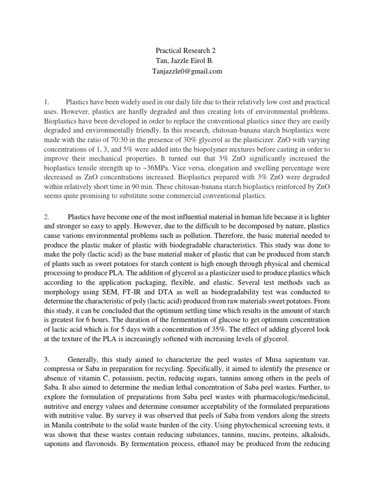 Practical Research 2 Pdf Banana Plastic