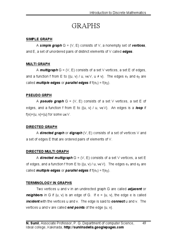 Basic Concepts Of Graph Theory In Mfcs