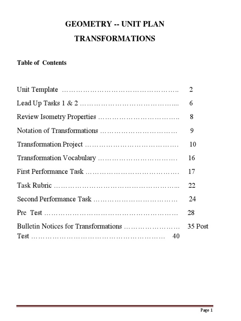 Geometry Transformations Unit Plan | PDF | Cartesian Coordinate System ...