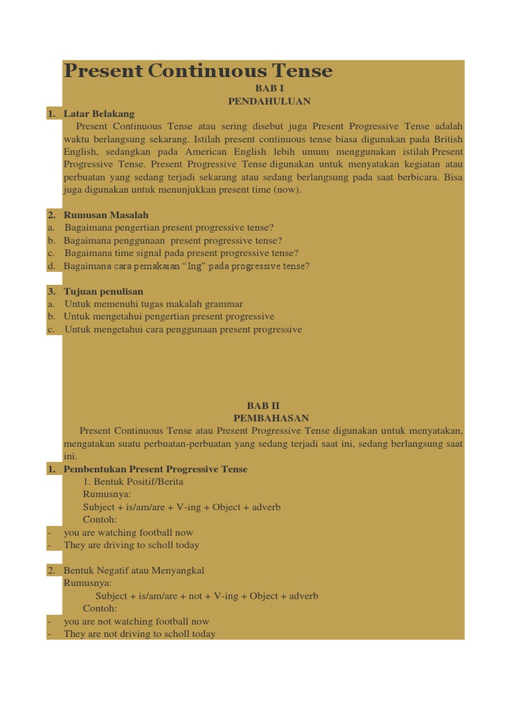 Present Continuous Tense Bab I Pendahuluan 1 Latar Belakang