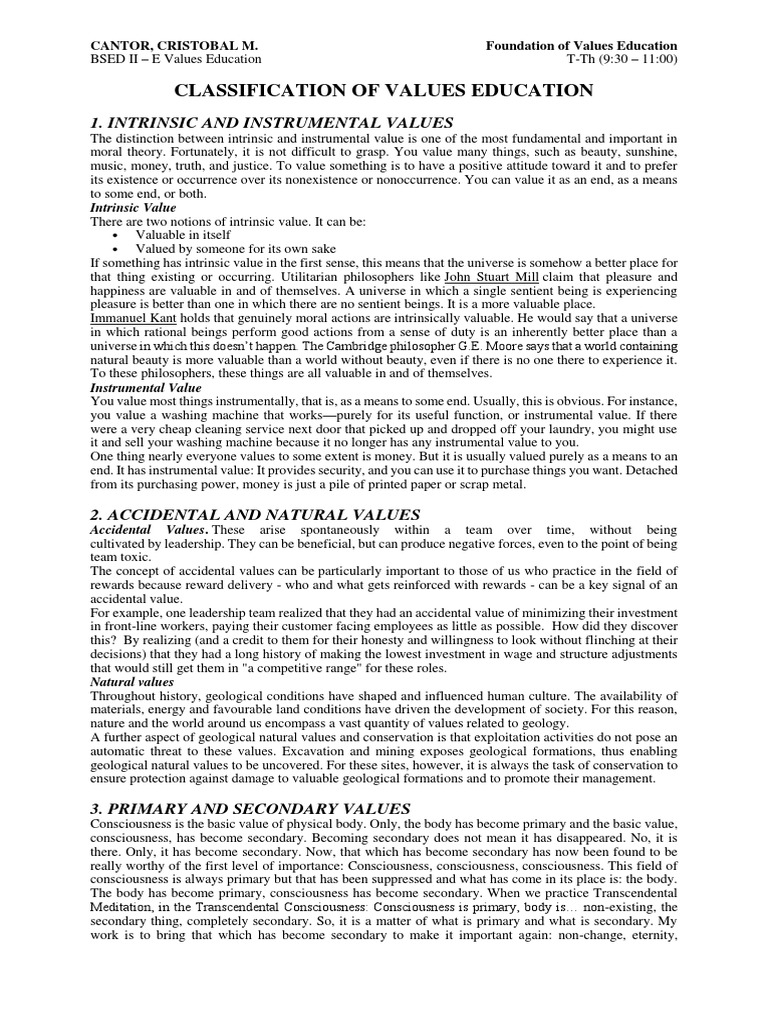 Classifications of Values in Education | PDF | Value (Ethics) | Faith