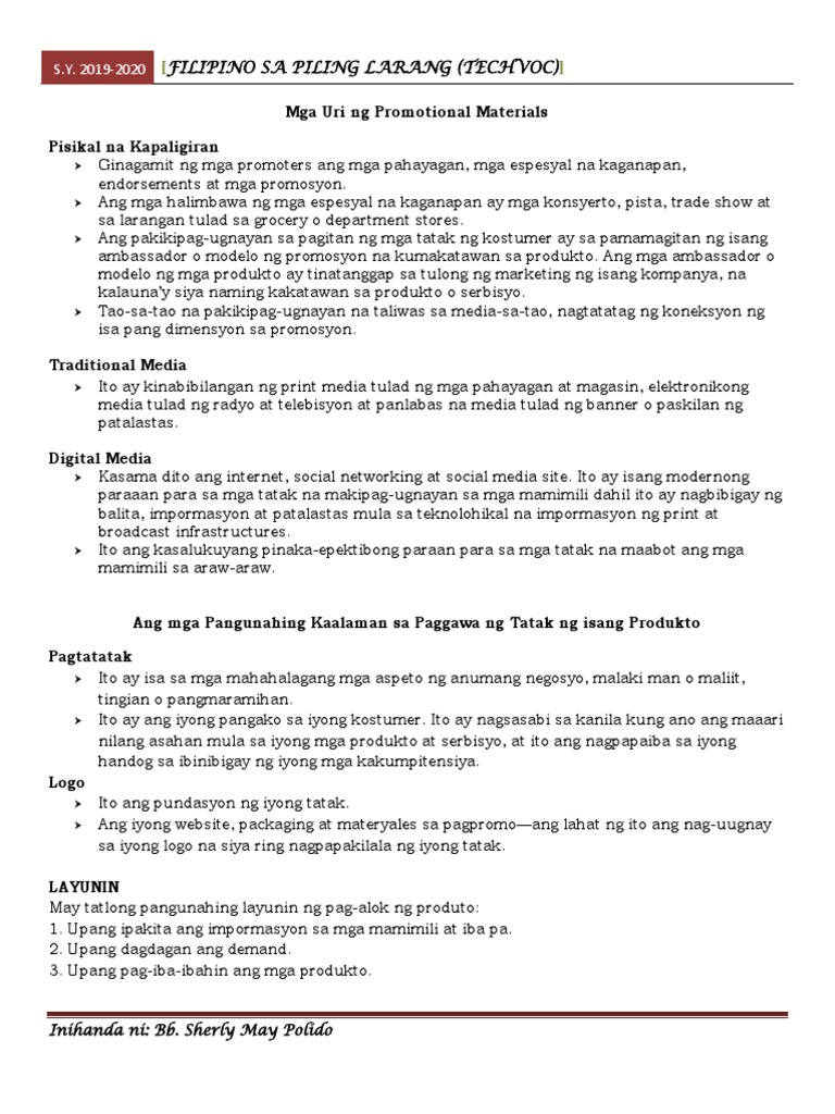 Mga Uri NG Promotional Materials