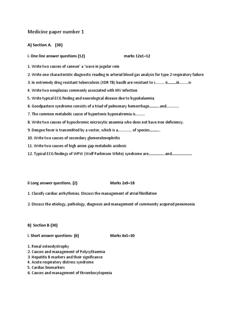 Medicine Paper Number 1 | PDF | Pneumonia | Platelet