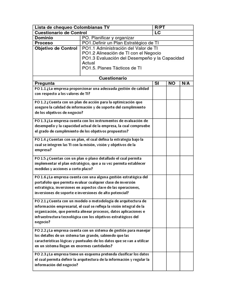 Ejemplo de Listas de Chequeo Planificación Evaluación Prueba gratuita de 30 días Scribd