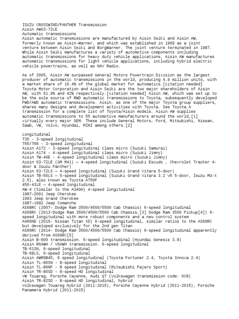 Isuzu Crosswind Transmission PDF Land Vehicles Car