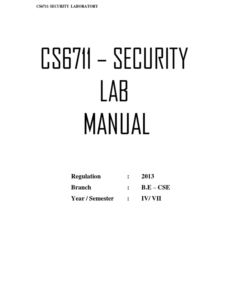 Cs6711 Security Lab Manual PDF Cryptography Public Key Cryptography