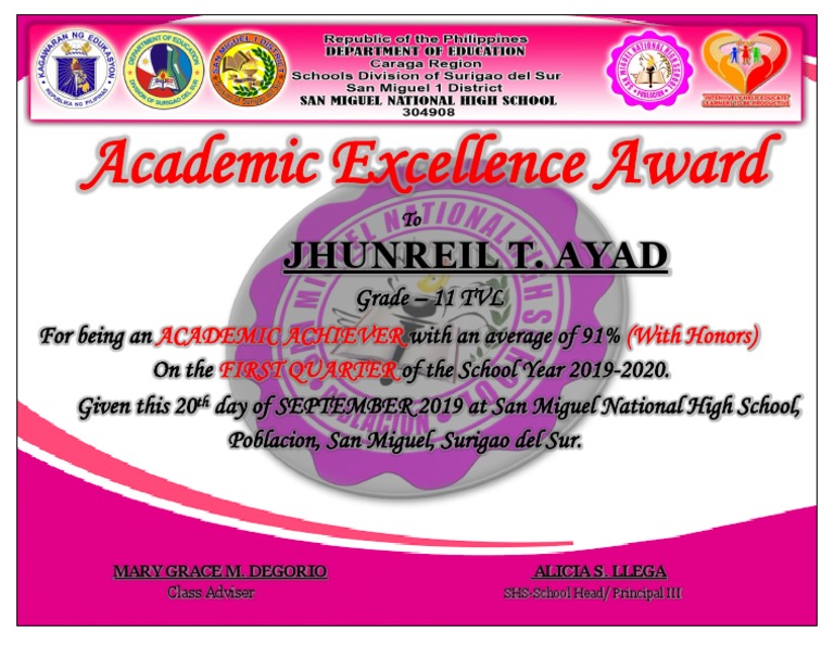 Certificate Academic Excellence Award 19
