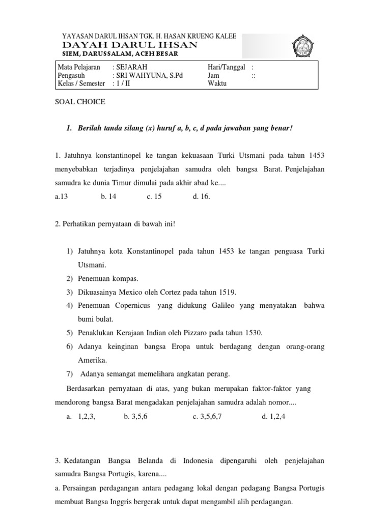 0 Soal Ujian Mapel Sejarah Kelas Vii B