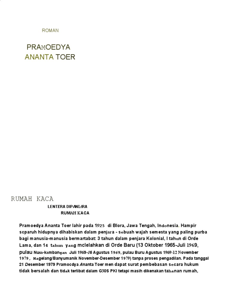 Pramoedya Ananta Toer penulis novel Rumah Kaca