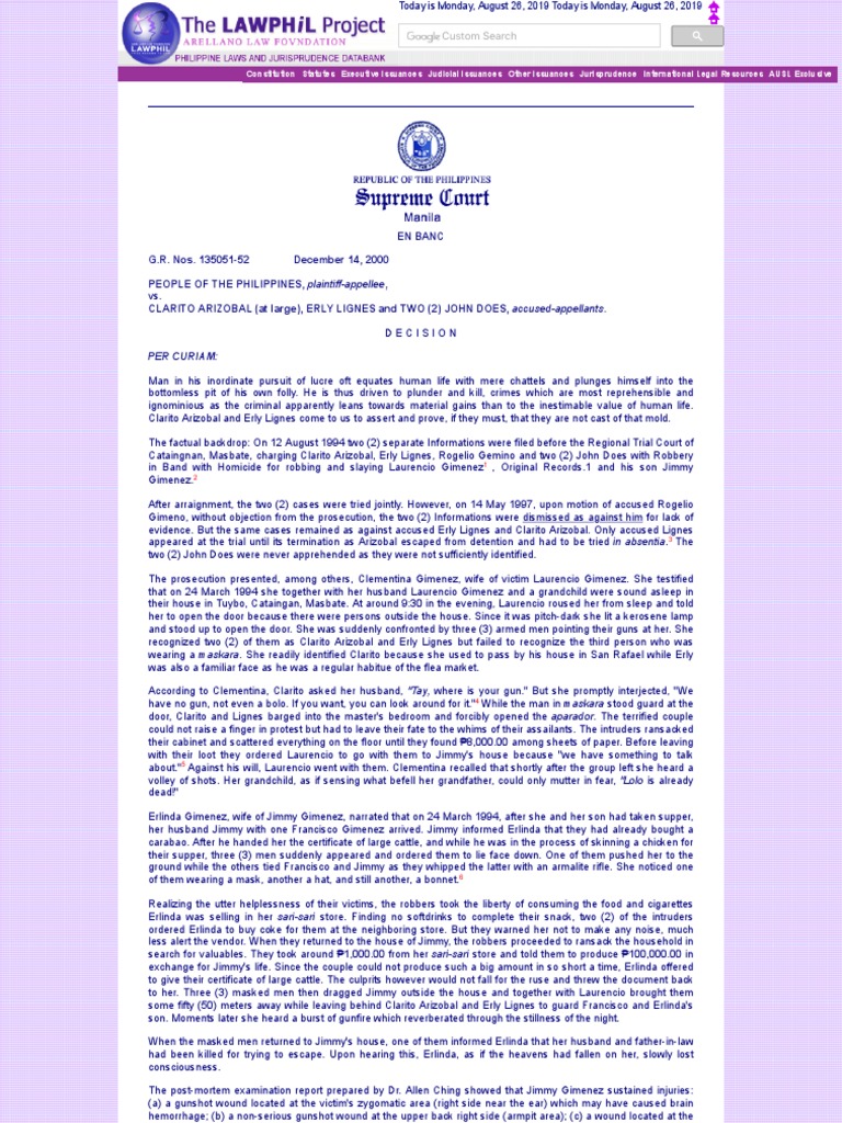 Philippine Robbery and Homicide Case Summary | PDF | Witness | Robbery