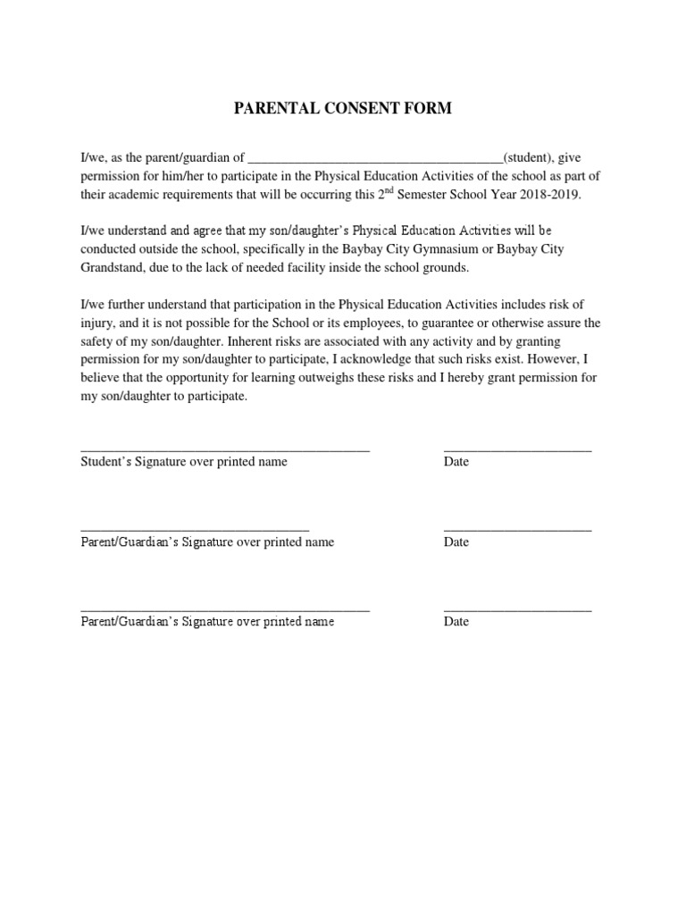 Parental Consent for School Activities | PDF | Wellness