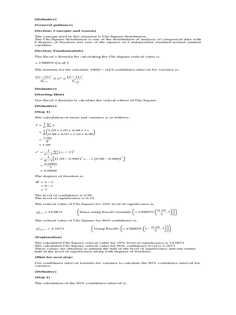 Chi-Square Confidence Interval for Variance | PDF | Chi Squared ...