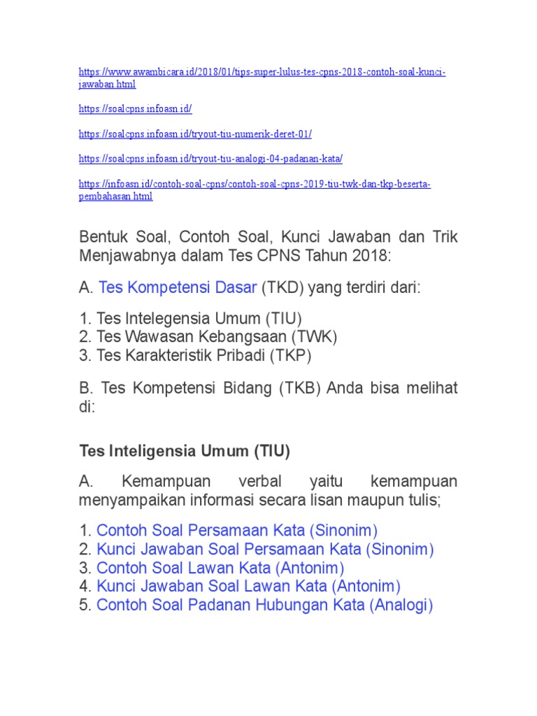 Get Contoh Soal Cpns Tkd Dan Kunci Jawaban PNG