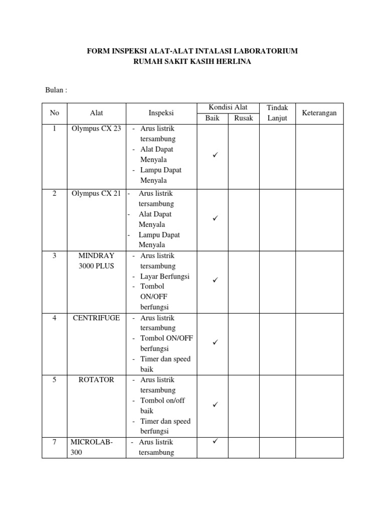 Form Inspeksi Alat Pdf