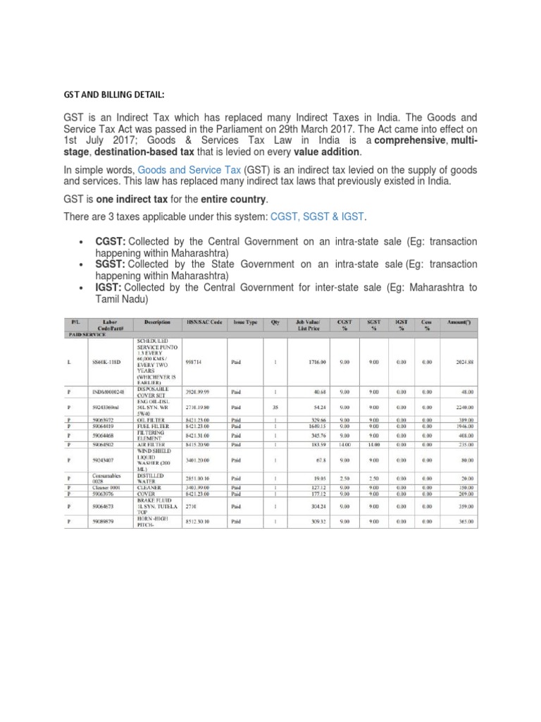 GST Overview and Billing Details in India | PDF | Finance & Money ...
