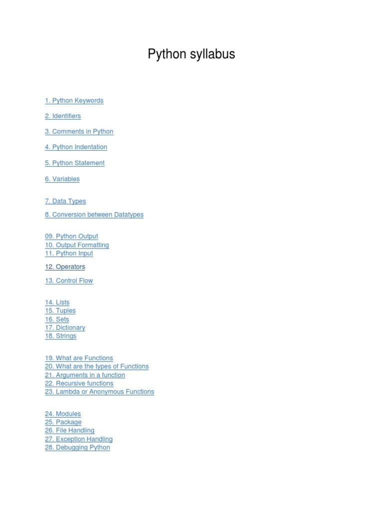 Python Syllabus: 12. Operators | PDF image.