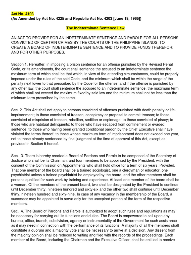 Indeterminate Sentence Law Explained | PDF | Sentence (Law) | Probation