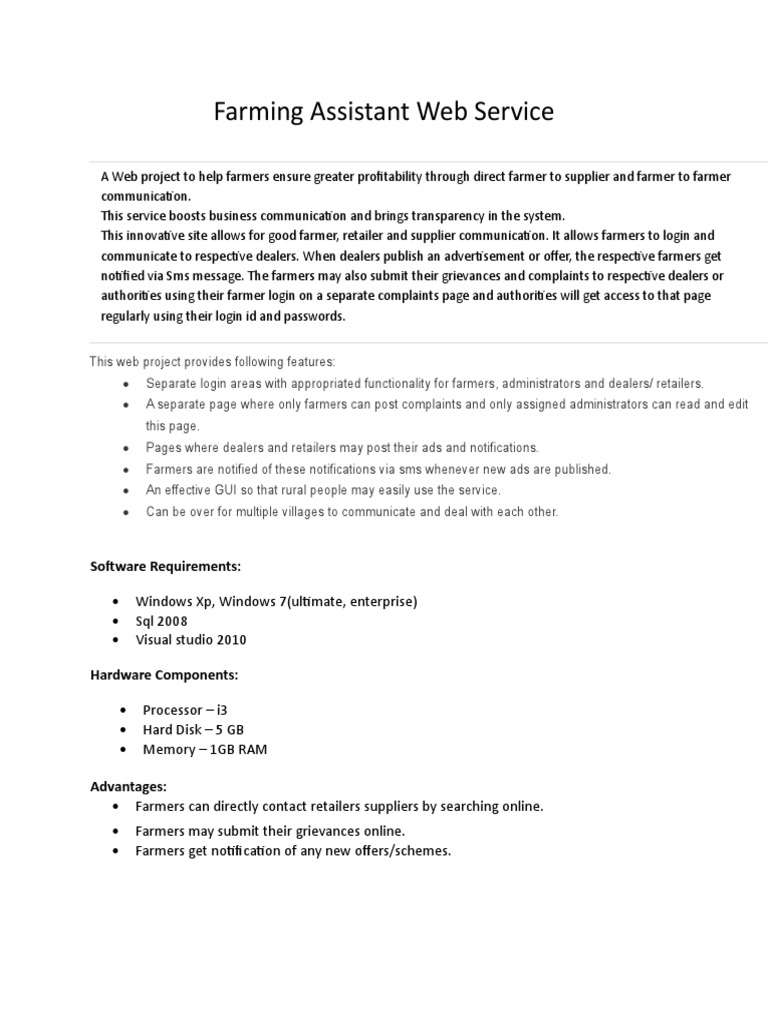 Farming Assistant Web Service: Software Requirements | PDF | Business