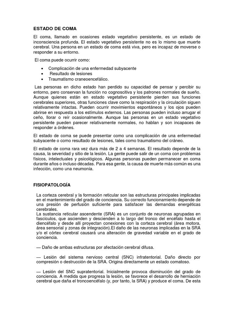 Estado de Coma | PDF | Coma | Sistema nervioso central