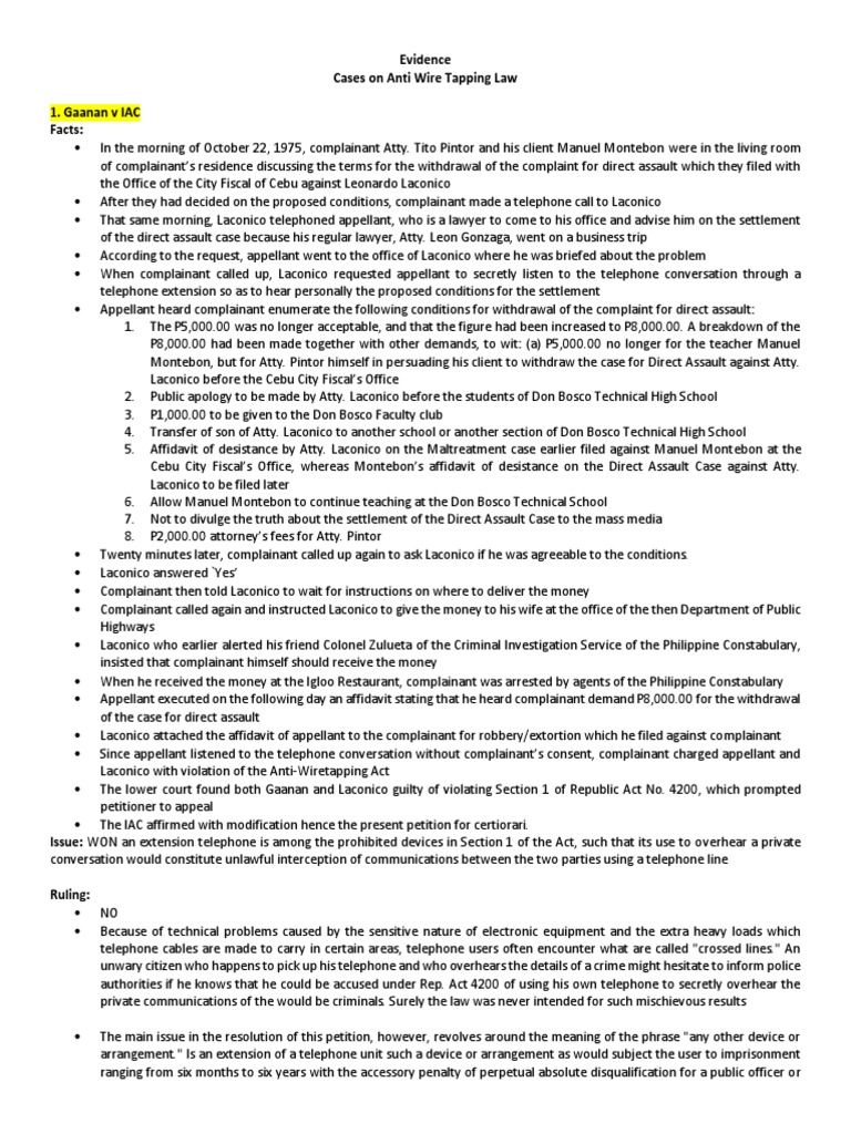Anti WireTapping Case Digests | PDF | Statutory Interpretation ...
