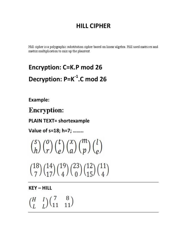 Hill Cipher C , Hill Cipher – WYLC