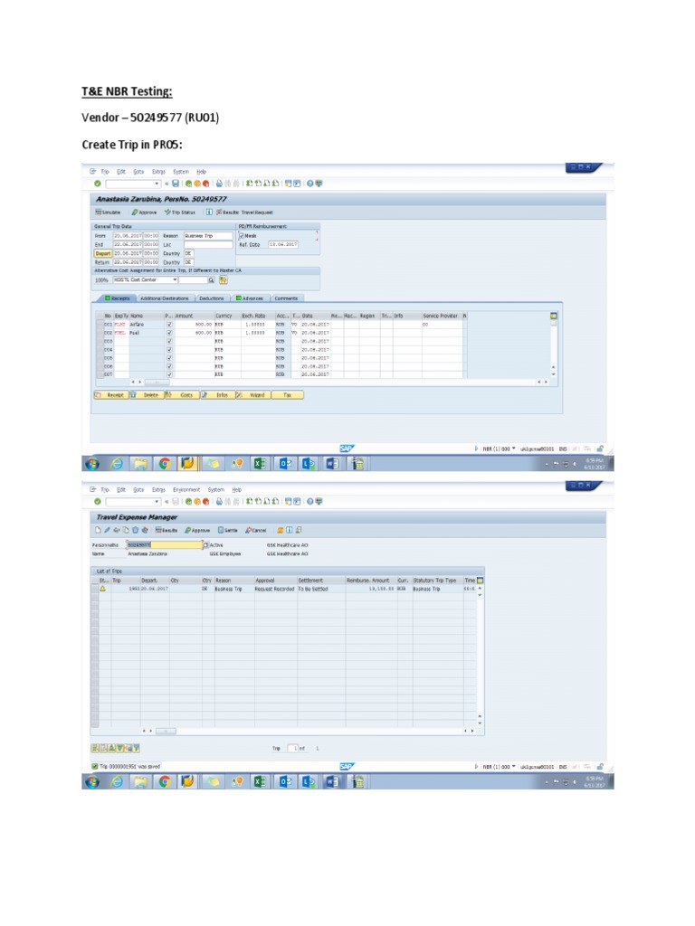 T&E Trip Management in SAP PR05 | PDF