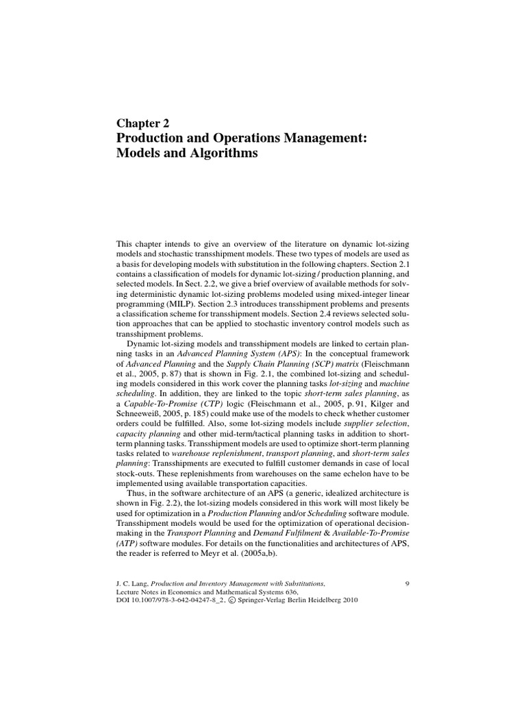 Production and Operations Management: Models and Algorithms | PDF ...