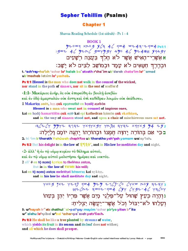 27 The Scriptures Old Testament Hebrew Greek English Color Coded Interlinear Psalms Pdf Psalms Ancient Mediterranean Religions
