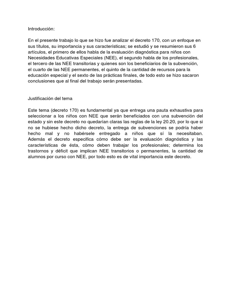 Decreto 170 | PDF | Educación especial | Evaluación