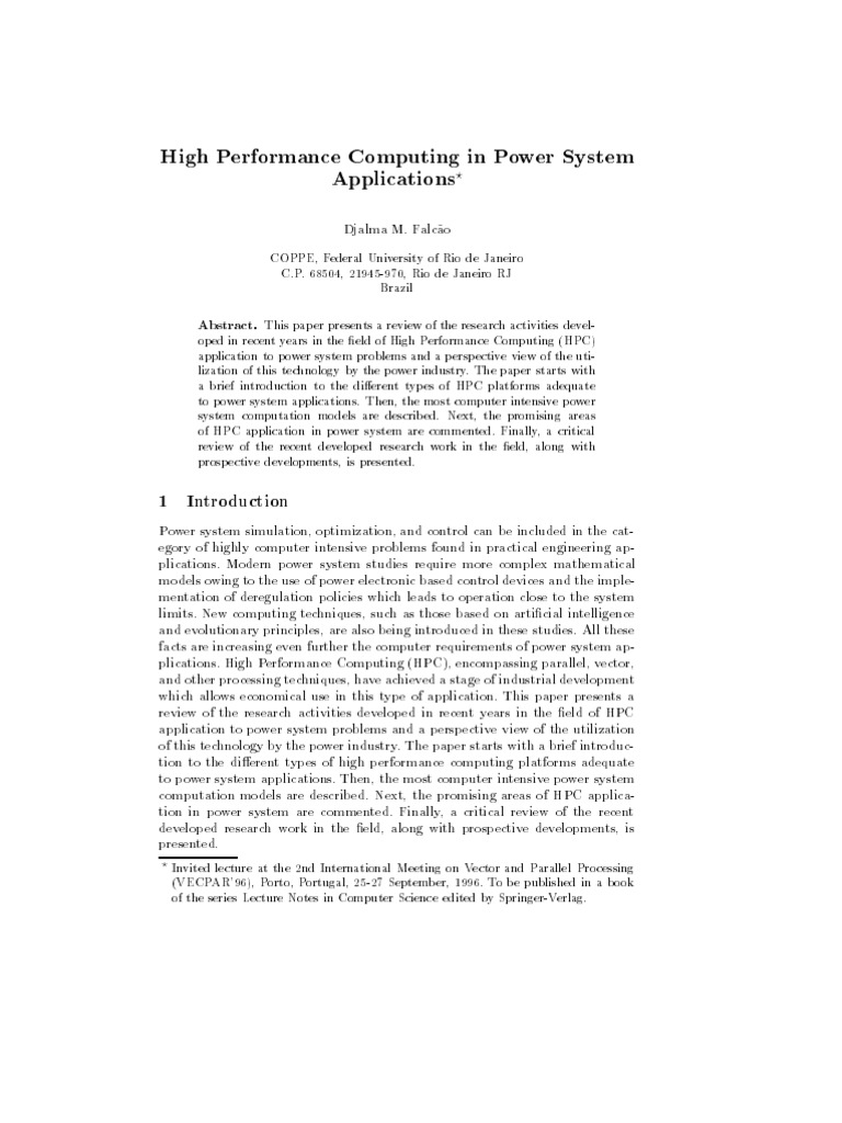 HPC Applications in Power Systems | PDF | Parallel Computing | Central ...