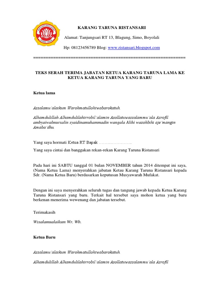 Teks Serah Terima Jabatan Karang Taruna | PDF