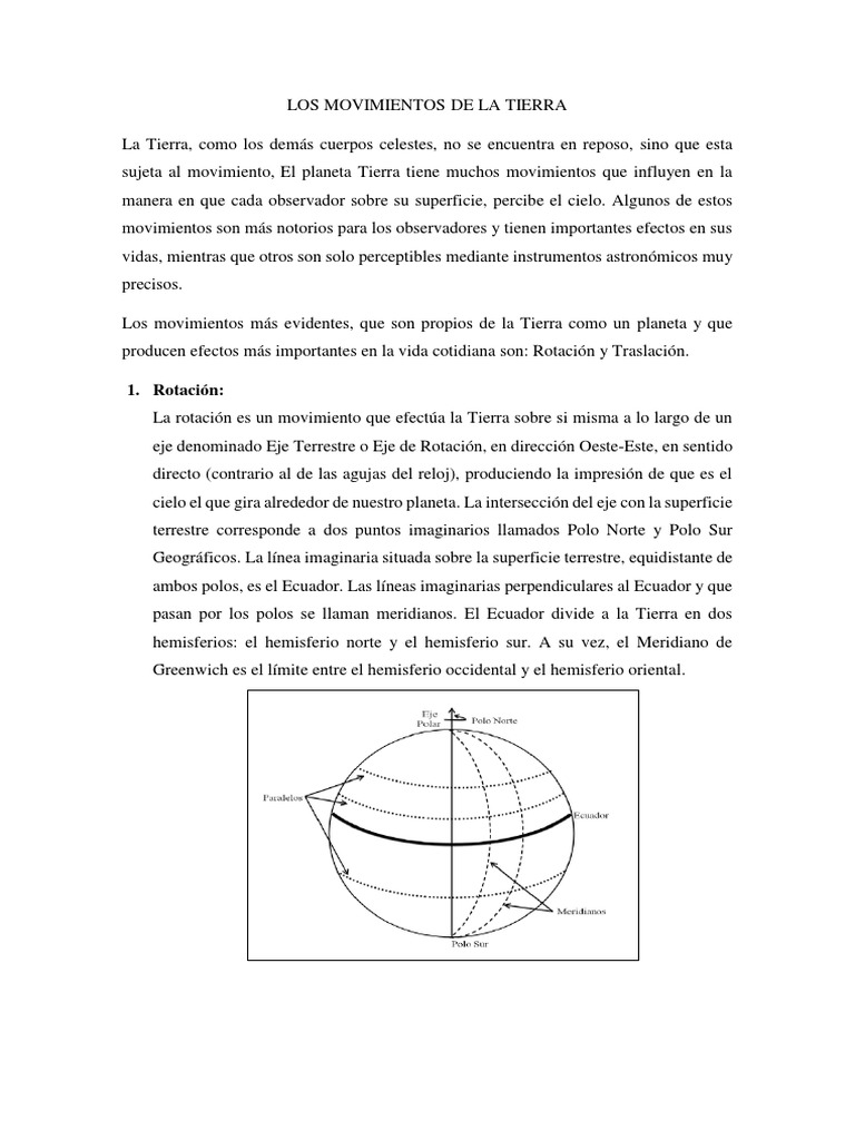 Movimientos de la Tierra para Niños | PDF | Tierra | Rotación