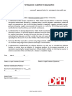 Affidavit of Religious Objection To Immunization: DPH Form 2208 (5.2015)