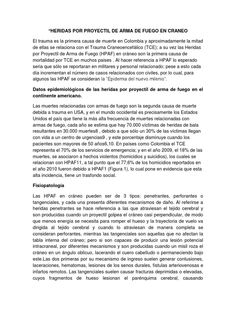 Heridas Por Proyectil de Arma de Fuego en Craneo | PDF | Munición ...