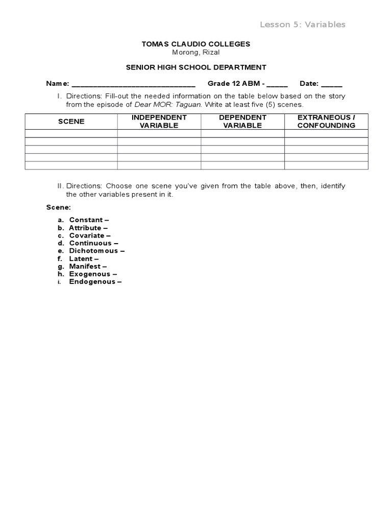 Lesson 5: Variables | PDF