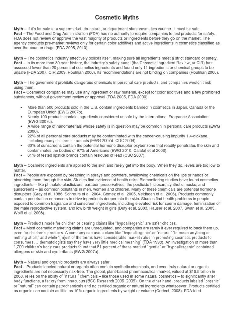 Cosmetic Myths: Myth - Fact | PDF | Environmental Working Group | Food ...