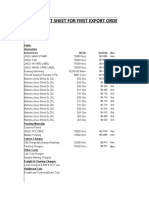 Sale Price: Cost Sheet For First Export Order