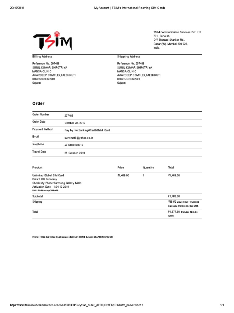 Checkout - TSIM's International Roaming SIM Cards | PDF | Consumer ...