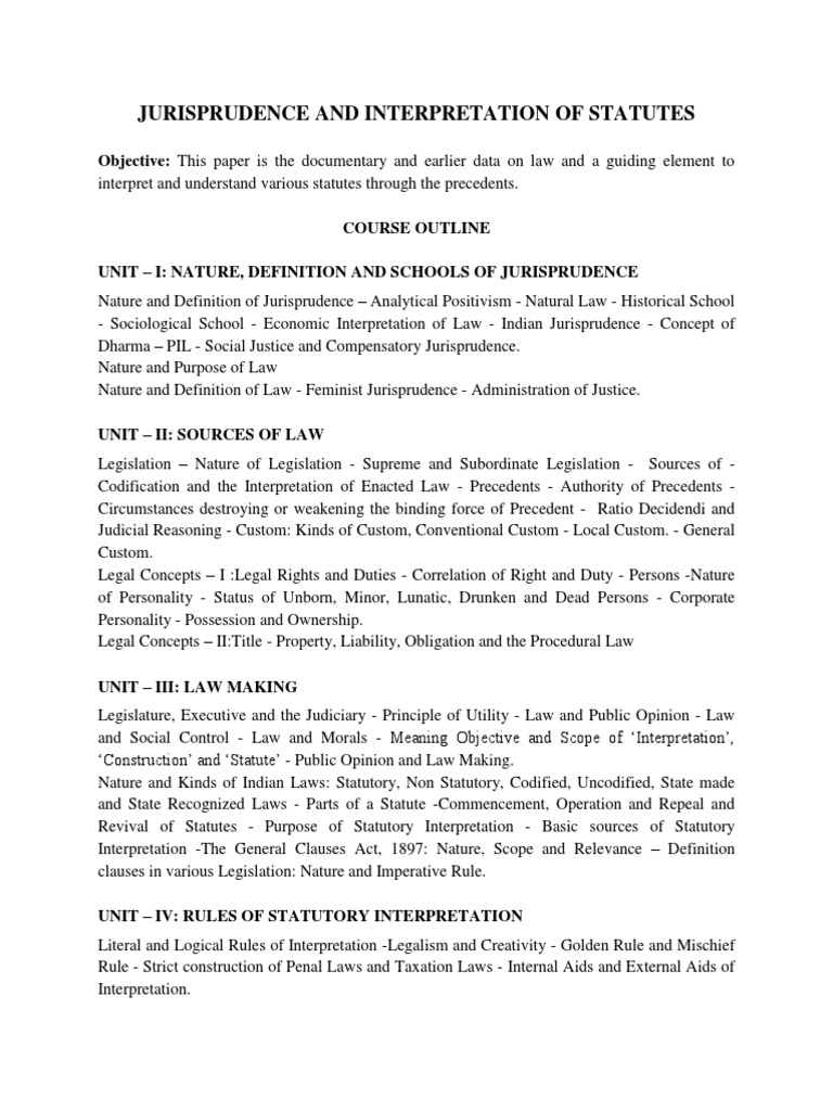 Jurisprudence and Interpretation of Statutes PDF Statutory Interpretation Jurisprudence
