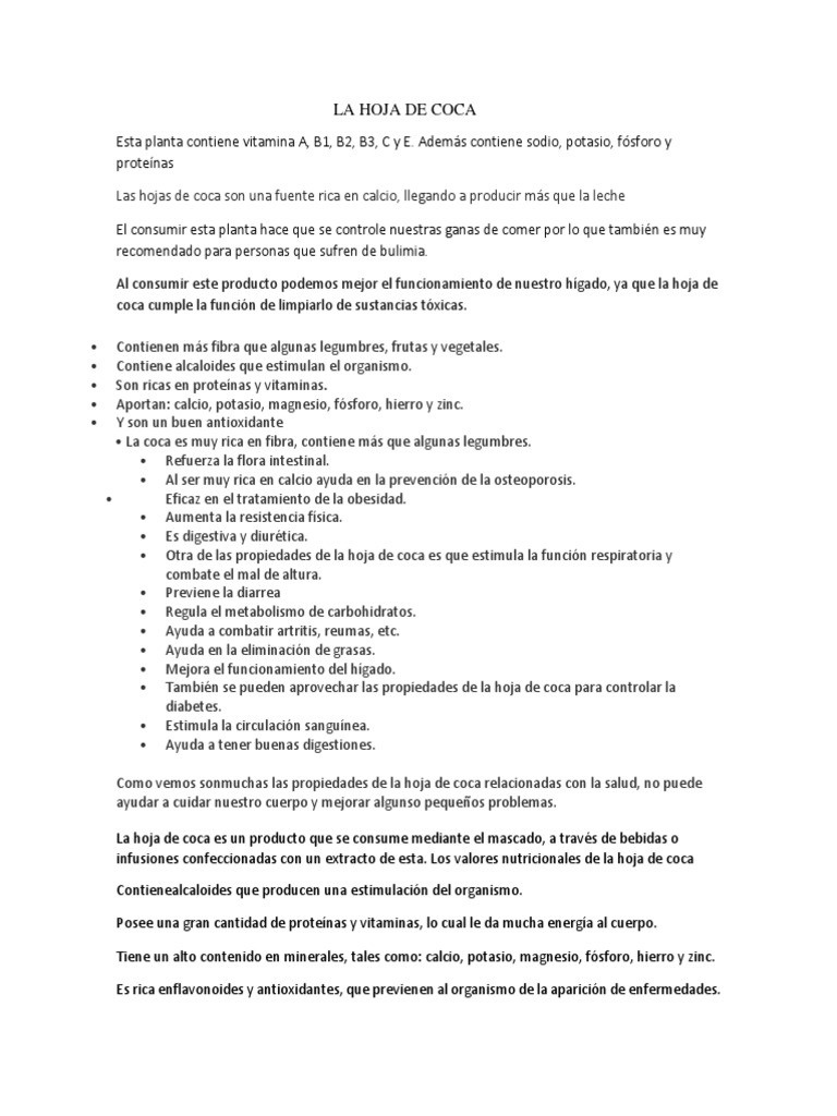 Beneficios de La Hoja de Coca PDF Calcio Antioxidante